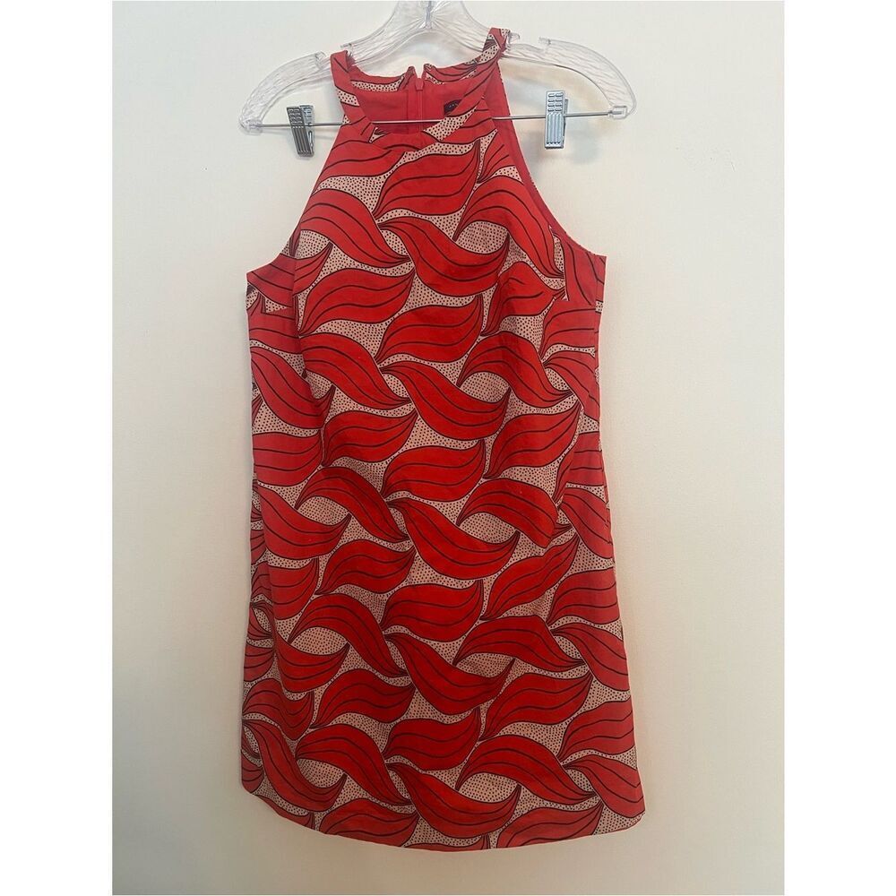 Ann Taylor Red Wave-Print Halter Mini Dress